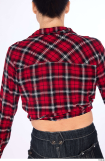 Hanane casual dressed plaid knotted flannel shirt red bra upper…